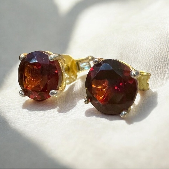 Dee Berkley Garnet Solitaire Gold Over Sterling Silver Studs - Picture 4 of 9